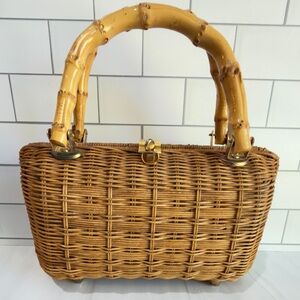 RATTAN WICKER BAMBOO HANDLE HANDBAG PURSE VACATION TROPICAL SUMMER